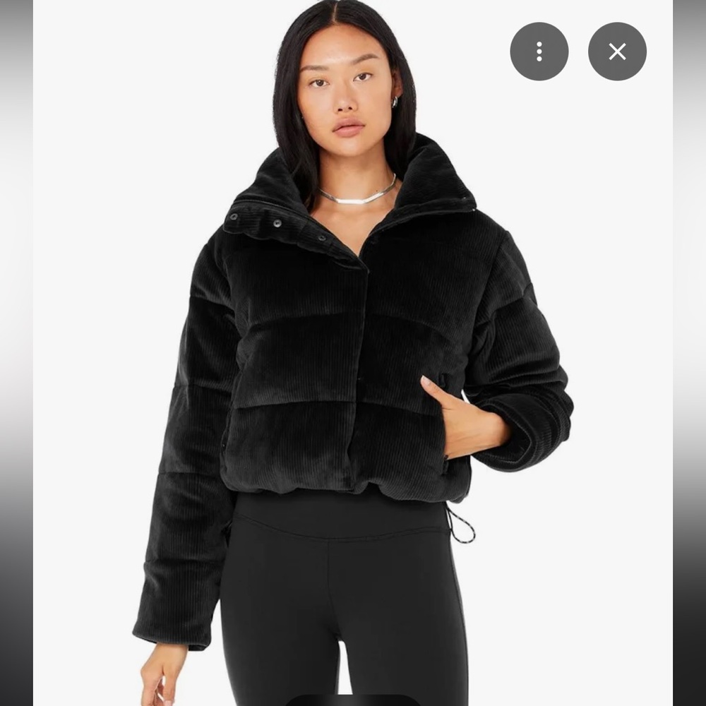 ALO Yoga Ribbed Velour Gold Rush Puffer Black - Picture 12 of 14